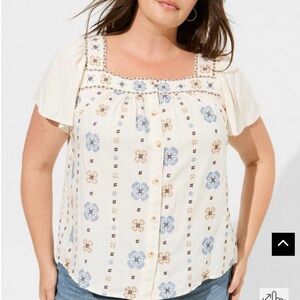 Torrid embroidered flutter sleeve square neck top